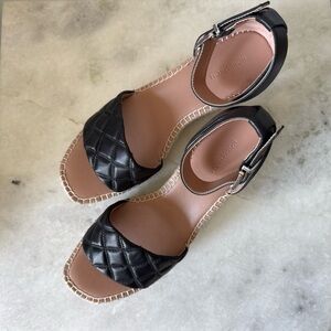 Nordstrom Chanel Style Quilted Black Leather Ankle-Strap Sandals